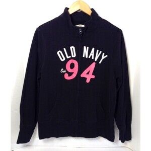 Vtg Y2K Old Navy Sweatshirt Wn 2XL Black Full Zip Spellout Logo Pocket Retro 90s